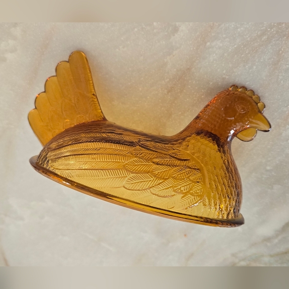 * LID ONLY* Vintage Amber Glass Hen - Picture 8 of 13